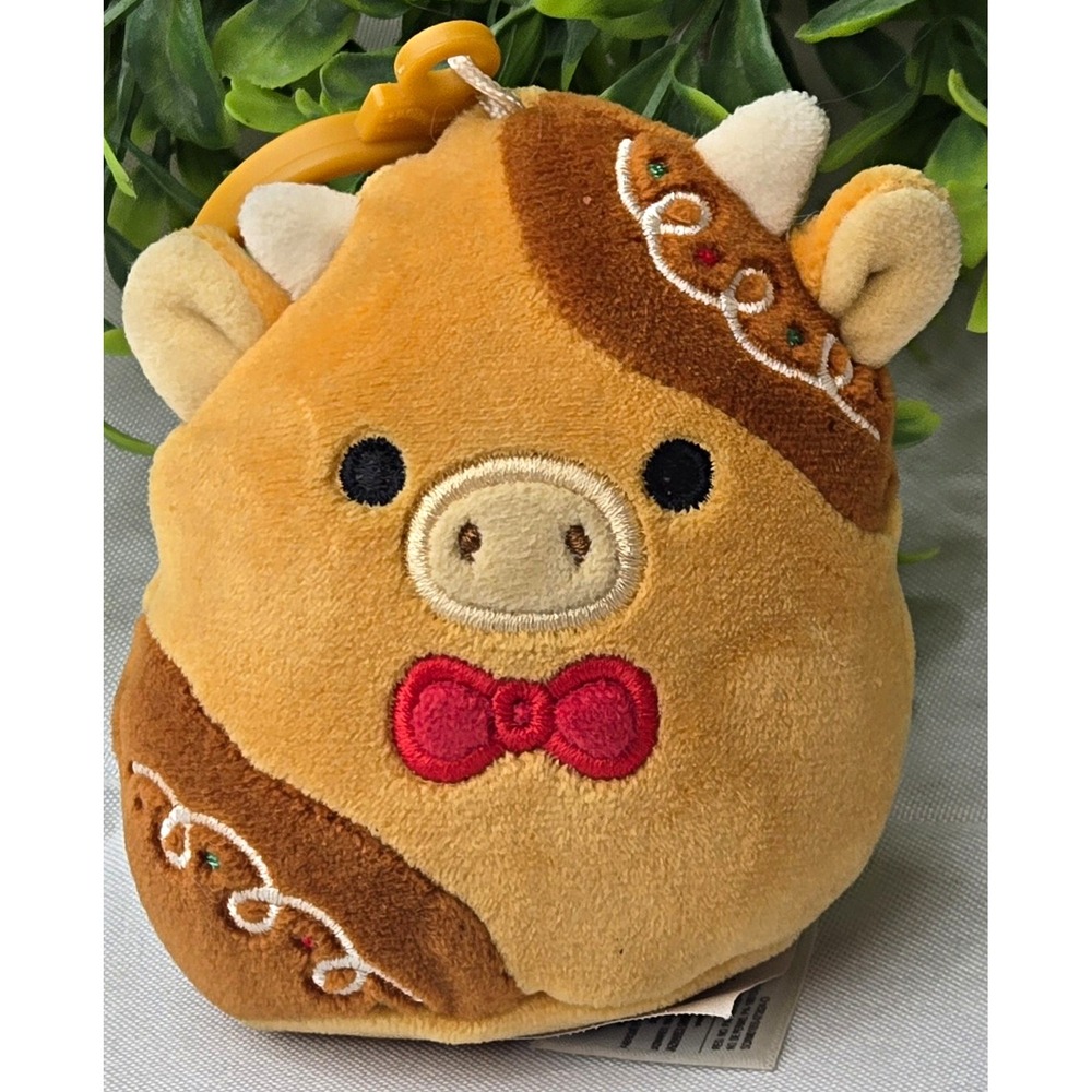 Squishmallows Jericho Gingerbread Cow 3.5" Clip Christmas Holiday Plush